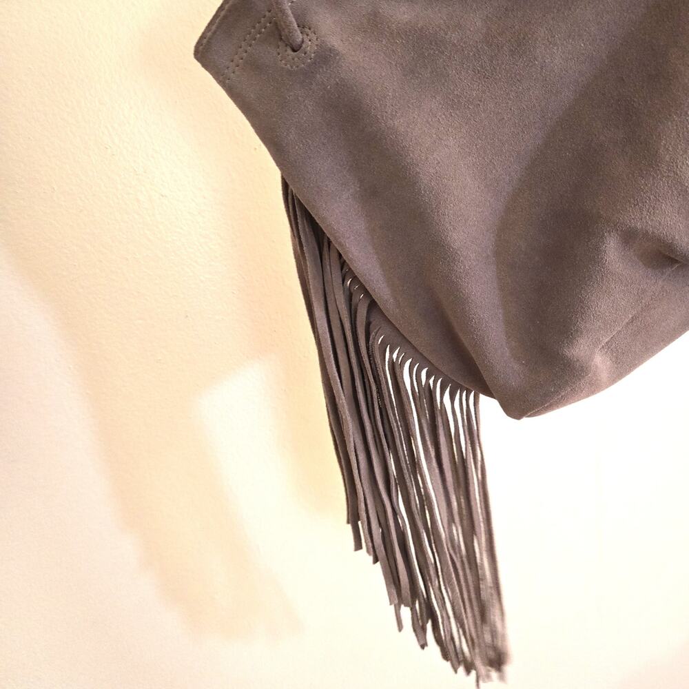 Monserat De Lucca Noe Petite Taupe Suede Fringe Crossbody Bag - Picture 4 of 8